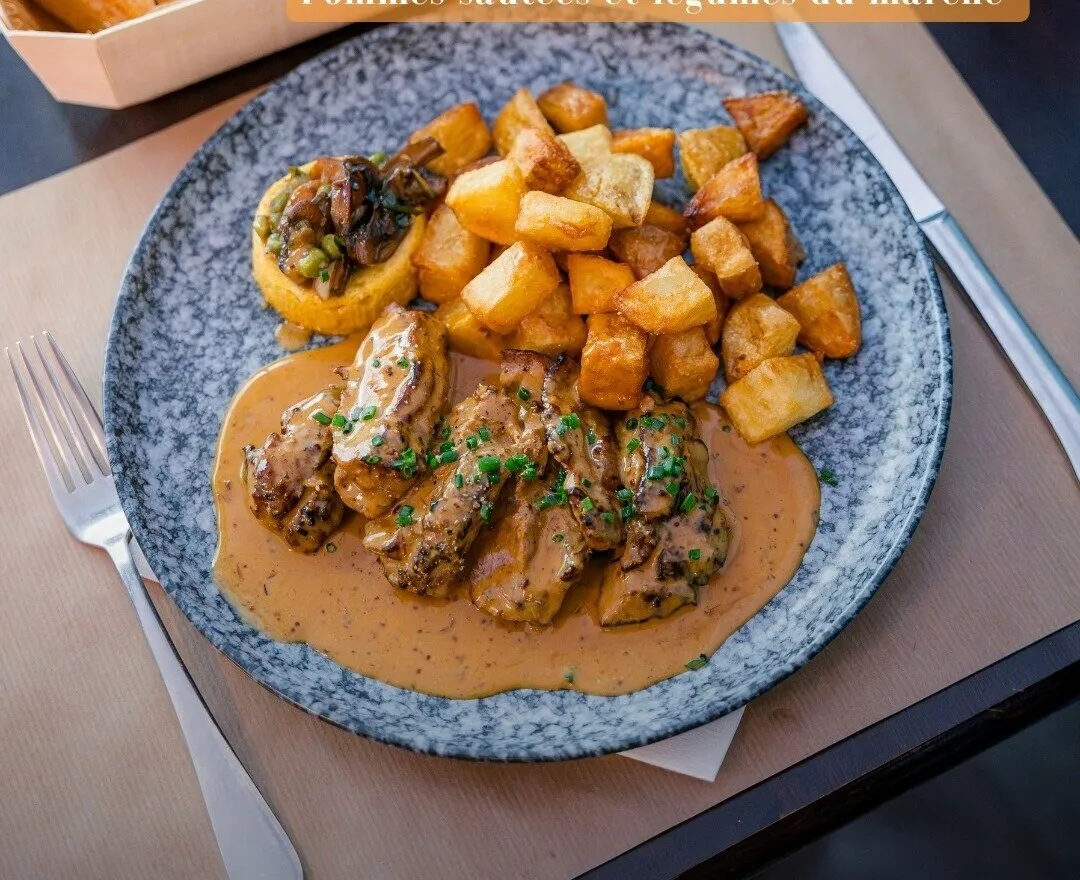 Araignée de veau poêlée, sauce aux morilles et pommes sautées